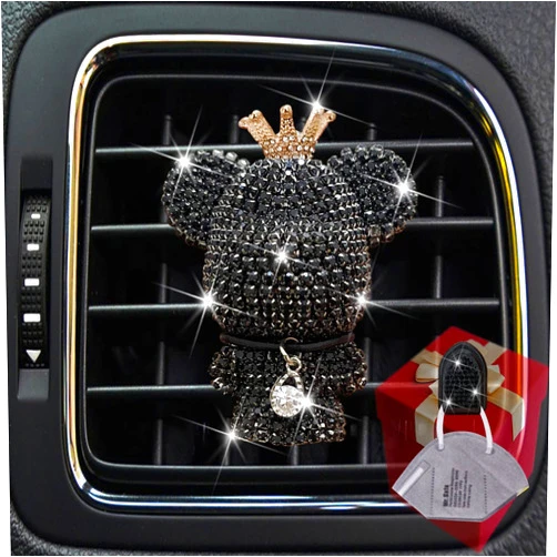 Gowxs Bling Bear Air Vent Clips, Diamond Bear Car Air Fresheners Vent Clips Charms Crystal Car Diffuser Vent Clip Rhinestone Car Decor Glitter Car Interior Decoration Cute Bling Car Accessories for Women(Black)