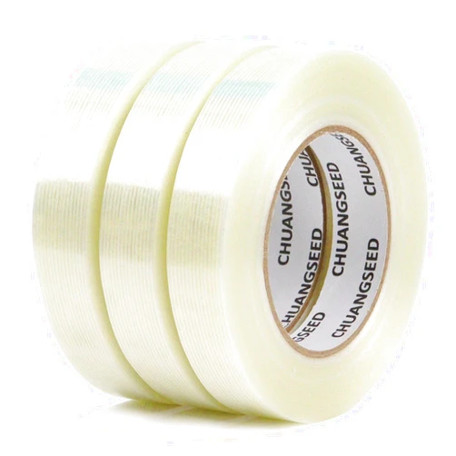 CHUANGSEED 3Pack Mono Filament Strapping Tape 6.2mil x 1Inch x 60yds Commodity Grade Heavy Duty Transparent Reinforced Fiberglass Tape