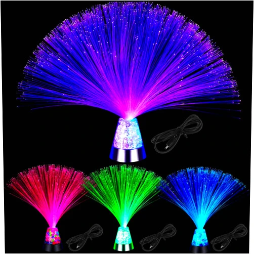 Retisee 4 Pieces Fiber Optic Lamp with Crystal Base 14inch Sensory Lights Color Changing USB Battery Powered Fiber Optic Lights for Room Wedding Party Decoration