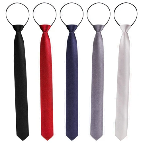 Xinnun 5 Pieces Mens Zipper Ties Pre Tied Adjustable Neckties Solid Color Skinny Necktie Thin Clip on Slim Tie for Office School Wedding Party Uniforms, Black, Navy, Gray, Silver Gray, Dark Red