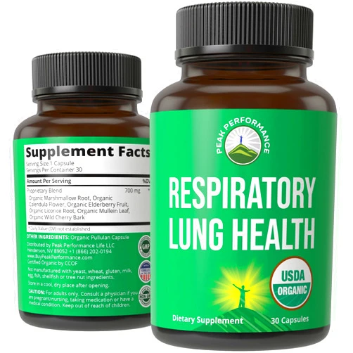 Peak Performance USDA Organic Lung Detox for Smokers and Non Smokers with 6 Top Ingredients. Mullein Leaf, Marshmallow Root, Calendula. Lungs Cleanse for Better Respiratory Health. Lung Support Capsules Supplement