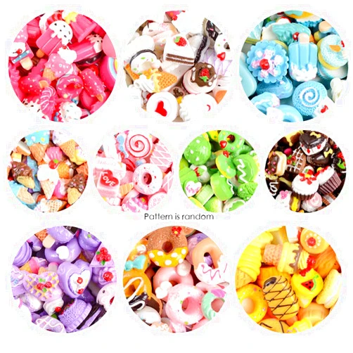 BOSOIRSOU 100 pcs Assorted Slime Charms, Cute Candy Sweet Fruits Donut Charms Ornaments Flatback Resin Cabochons for Craft Making Ornament Scrapbooking DIY Crafts Beads Making Supplies - Random Style