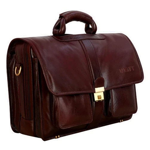 HYATT Leather Accessories The Lorenzo 24 Litre's Capacity Italian Leather Laptop Briefcase Office Bags for Men L-45.7 x H-35.6 x W-15.2 cm (Italian Brown)