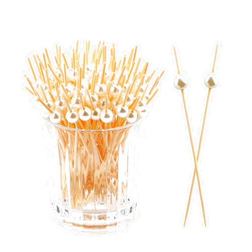 HQIOA 120PCS Cocktail Picks Toothpicks for Appetizers Cocktail Picks for Drinks Bamboo Toothpicks Cocktail Toothpicks Fancy Toothpicks for Appetizers White Pearl Toothpicks for Food Long Toothpicks 4.7Inch