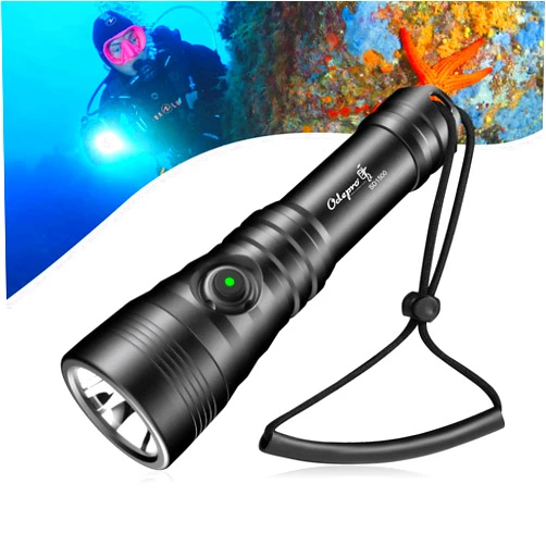 Odepro SD1500 Dive Light 1500 Lumens Rechargeable Scuba Diving Flashlight 3 Modes Waterproof Underwater Diving Safety Backup Lights with Power Indicator for Night Diving