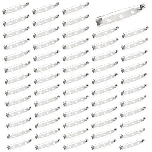 GOSHUN 100 Pcs Brooch Clasp Pins Silver Bar Pin Back Locking Pins for DIY Name Tags Crafts Badge Making Pins Findings with Holes(UXZ/38), Sliver, BZ-DIY-XZ-38