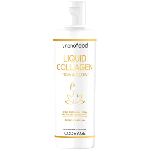 Codeage Liquid Collagen Supplement Vanilla Flavor, Beauty Trim & Glow Liposomal Collagen Peptides, CLA Conjugated Linoleic Acid, Hyaluronic Acid, Vitamin E, Hydrolyzed, Non-GMO, 15.22 fl oz