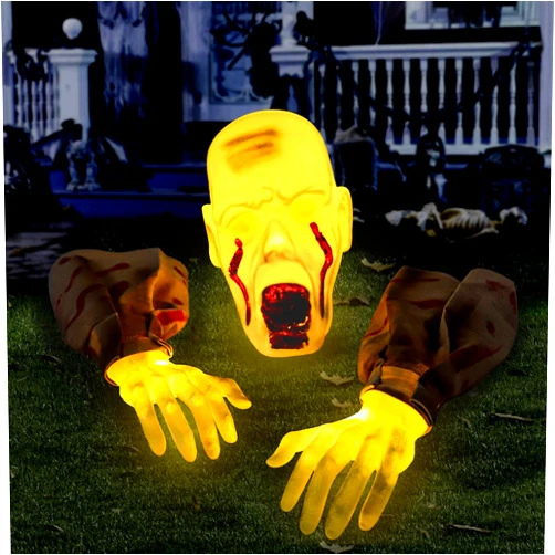 YUJUN Halloween Lighted Zombie Groundbreaker Decorations,Scary Realistic Face Arms Skeleton Graveyard Statues for Halloween Outdoor Yard Garden Lawn Haunted House Props Party Decor