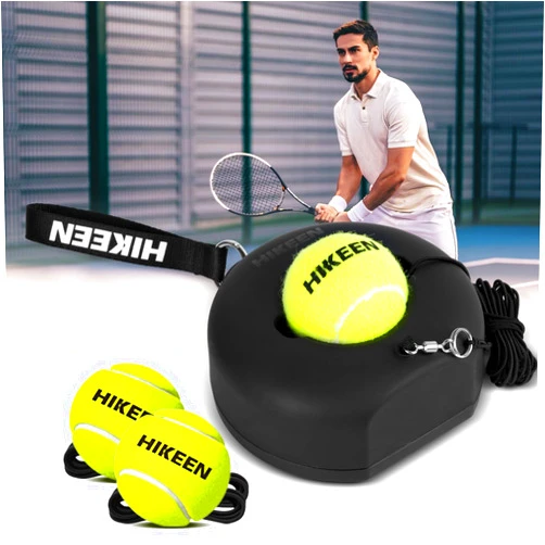 Hikeen Premium Tennis Trainer Rebound with Metal Base,Portable Solo Tennis Trainer Set with 3 Highly Elastic String Balls,Tennis Practice Equipment for Adult Kids and Beginners
