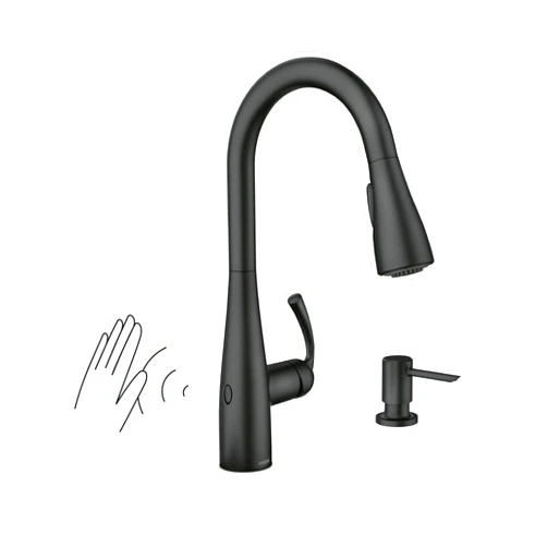 Moen Essie Matte Black MotionSense Wave One-Handle Touchless Kitchen Faucet with Pulldown Sprayer and Soap Dispenser, 87014EWBL