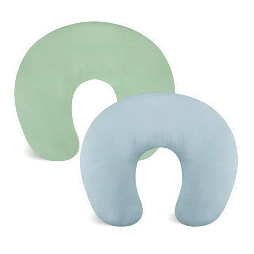 SWESEN Nursing Pillow Covers 2 Pack, Linen Nursing Pillow Slipcover for Breastfeeding Pillows, Breathable Newborn Infant Feeding Pillow Cover for Baby Girl Boy, Green & Blue, Washable