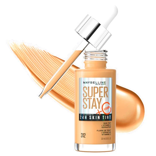 Maybelline Super Stay Up to 24HR Skin Tint, Radiant Light-to-Medium Coverage Foundation, Makeup Infused With Vitamin C, 312, 1 Count