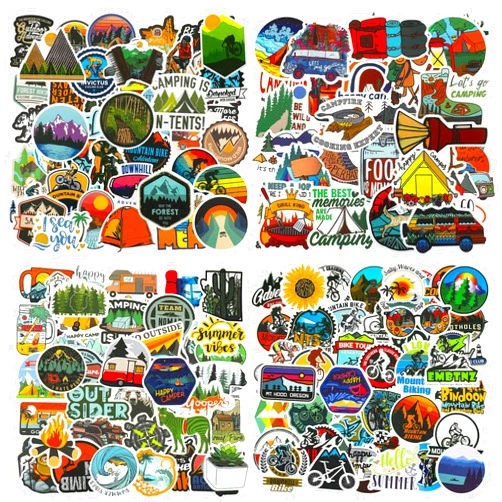 Zonon 200 Pieces Vinyl Waterproof Wilderness Nature Stickers Hiking Camping Travel Decals for Water Bottles, Phone, Computer, Luggage, Guitar, Adults Teens Girls (Adventure Style)