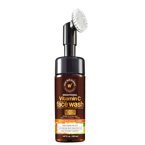 WOW Skin Science Vitamin C Face Wash w/Face Brush - Foaming Facial Cleanser - Facial Skin Care Products - Acne Face Wash for Women - Exfoliating Face Wash Men's Scrub - All Skin Types (150ml)