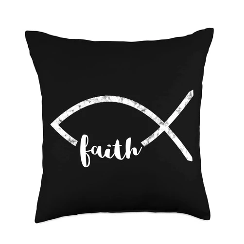Christianity Jesus Christ Ichthy Fish Church Jesus Fish Ichthy Emblem Christian Faith Symbol Ichthus Throw Pillow, 18x18, Multicolor