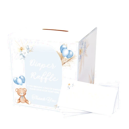 Colt & Kase 50 Pcs Diaper Raffle Tickets For Baby Shower With Diaper Raffle Box Used For Bear Blue Baby Shower Games Or Trendy Baby Shower Decorations Boy Diaper Raffle Box for Baby Shower and Diaper Raffle Cards