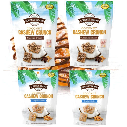 Vallary Anastasia Variety pack Coconut Cashew Crunch Original Recipe + Anastasia Coconut Cahsew Crunch & Dark Chocolate Coco bites 5oz, 4Pack