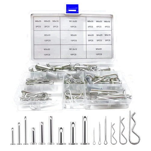 Boatsea 122Pcs Cotter Pin Hair Pin Clevis Pin Assortment Kit,R Clips Retaining Hair Pins Assortment, Including Single Hole Clevis Pin&Split Cotter Pin&R Clip Hitch Pin for Trailer Latch, Zinc-Plated