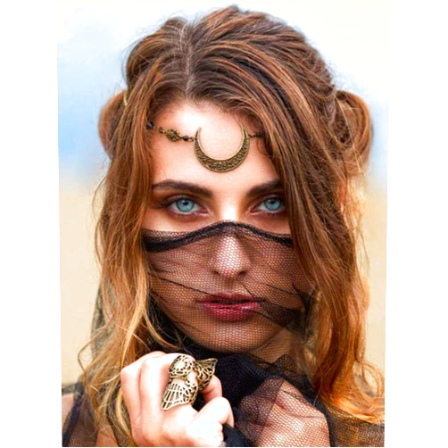 RELOVET Crescent Moon Silver Bronze Headpiece Gothic for Women Festival Halloween Hair Accessories (bronze)