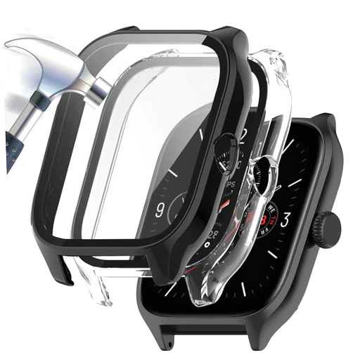 Acadeny [2-Pack] Case with Tempered Glass Screen Protector Compatible for Amazfit GTS 4, 9H Hardness 360° All-Round Protective Ultra Thin Protective PC Case Cover for GTS 4 Black Transparent