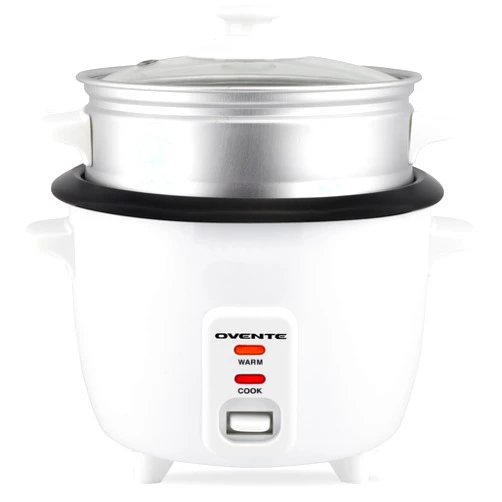OVENTE Electric Rice Cooker with Food Steamer Basket, Automatic Keep Warm Function, Makes up to 10 cups Cooked (5 cups Uncooked) White, RCS01W