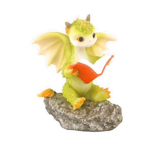 KEEPKAP Dragon Statue Mini Dragon Figurine, Resin Home Decor, Cute Ornaments, Lucky Animal Garden Statue for Micro Landscape (Dragon Reading On a Stone)