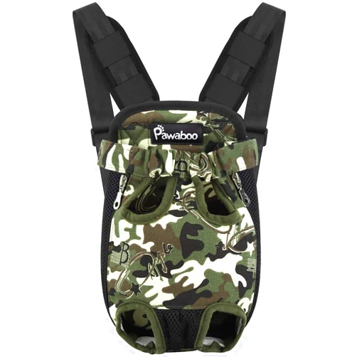 Pawaboo Pet Carrier Backpack, Adjustable Pet Front Cat Dog Carrier Backpack Travel Bag, Legs Out, Easy-Fit for Traveling Hiking Camping for Small Medium Dogs Cats Puppies, Medium,Deep Camouflage Black
