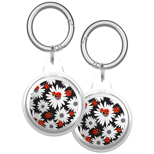 XtremePads Case, Compatible with Apple Airtags Finder - Protective Soft TPU Keychain Cover, for Pets, Bags, Keys ( Flowers Chamomile Ladybugs )