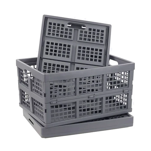 Nesmilers 3 Packs Plastic Collapsible Crates Folding Baskets Organizing Bin (32 L)