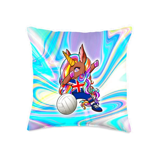 Teeisle United Kingdom Volleyball Dabbing Brown Skin Unicorn Britain Volleyball Fans Art Throw Pillow, 16x16, Multicolor