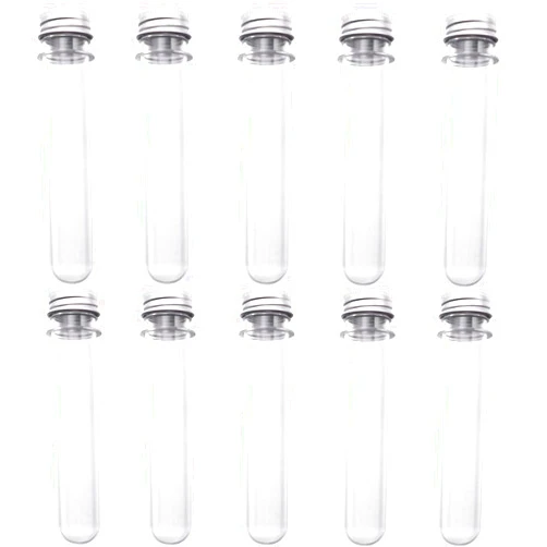 LIHUILAI 10 Pack 45 ml Clear Plastic Test Tubes with Aluminum Screw Caps, 25 x 140 mm Tubes for Storage Bath Salts, Candy and Beads, Dice, Drinks Deployment, Party Decorations