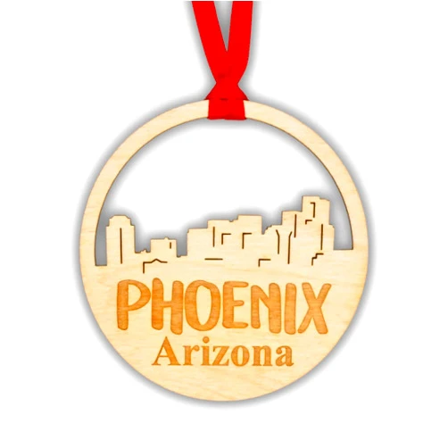 RoutyBits Phoenix Christmas Ornament - Wooden City Skyline - Arizona