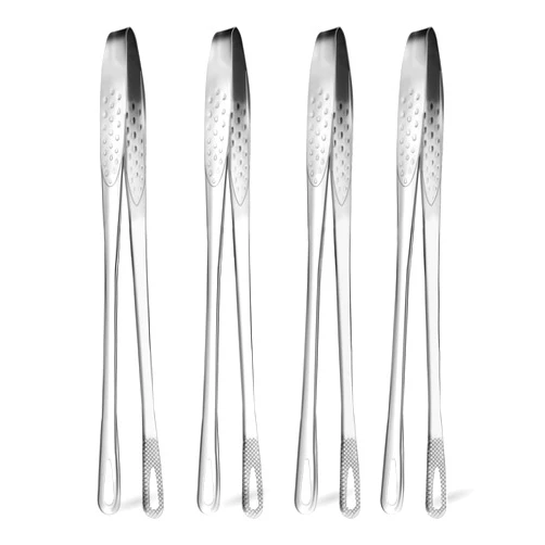 KALIONE 9.5 inch Kitchen Tweezers BBQ Tongs Korean and Japanese Cooking Tongs, 304 Stainless Steel Serving Tongs Kitchen Buffet Tongs, Clamp Tool for Cooking Salad Barbecue Buffet Meat(4 Pcs)