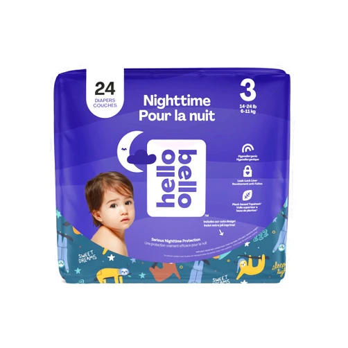 Hello Bello Premium Overnight Baby Diapers Size 3, 24 Count, Unisex, Ultra Absorbent and Soft, Eco-Friendly Disposable Diapers for Babies and Toddlers