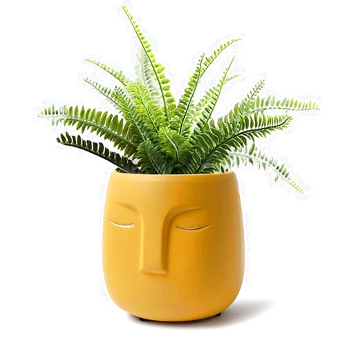 GeLive Head Succulent Plant Pot Ceramic Face Planter Modern Statue Flower Vase Windowsill Box with Drainage Hole Home Decoration Indoor Outdoor Container Gold Eyes (Yellow)