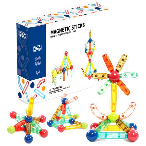 VigorFun Magnetic Balls and Rods Set, Montessori Sensory Toys, STEM Stacking Toys for Kids 4 5 6 7 (24 Pcs)