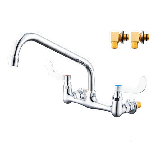 Favorpo Wall Mount Commercial Sink Faucet Long Handles Wall Mounted Kitchen Faucet 8 Inches Center Swivel Spout for Utility Laundry Room Restaurant Sink, 12