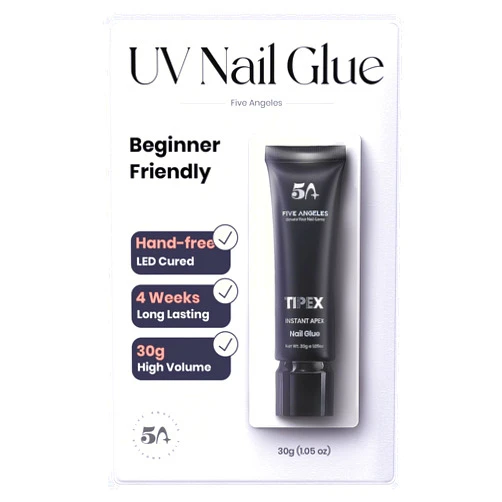 Five Angeles Tipex UV Gel Nail Glue,30g Solid Adhesive for Soft Acrylic Gel Nail Tips,Long Lasting Strong Bonding Gel Nail Glue for 28+ Days,Large Volume Tube Nail Glue,Rhinestone Glue for Nail Art