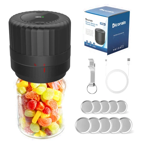 Dicorain Electric-Mason-Jar-Vacuum-Sealer, VP06 Plus Wide Mouth and Regular Mouth Mason Jar Vacuum Sealer Kit, Vacuum Sealer for Jars with Opener & 5 Pairs of Lids