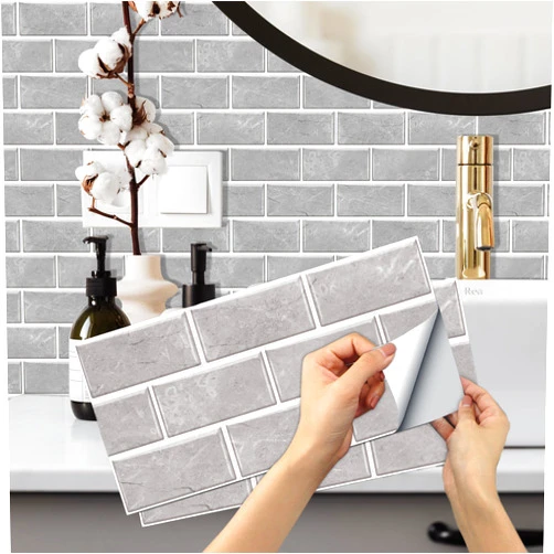 Generic 12-Sheet Grey Peel and Stick Wallpaper, Subway Tile 6''x12'' Self Adhesive Wall Tiles Waterproof PVC Stick on Backsplash Vinyl Decorative Tiles Stickers for Kitchen Bathroom