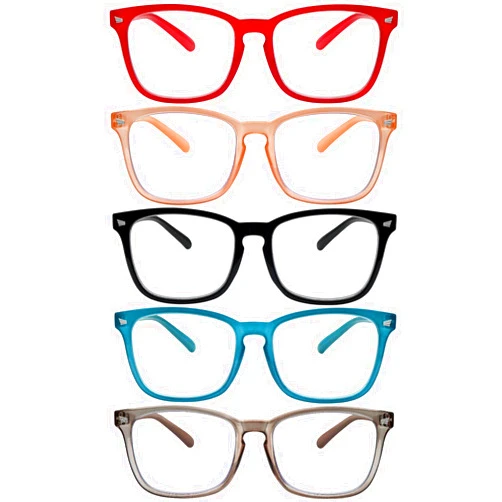SIGVAN 5 Pack Blue Light Blocking Reading Glasses Fashion Square Computer Readers for Women Men, Anti UV Ray Nerd Eyeglasses (5C A, 1.5)