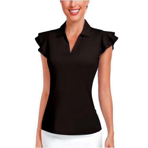 Soneven Womens Golf Shirts Ruffle Short Sleeve Polo Shirts Floral Moisture Wicking Tennis Shirts Golf Tops