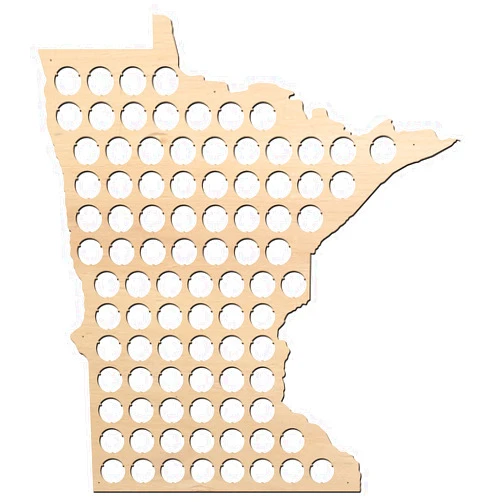 BeerCapMapShop Minnesota Beer Cap Map - 19x21 inches - 91 caps - Beer Cap Holder Minnesota - Birch Plywood