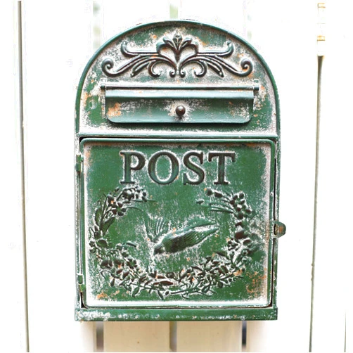 BIG FORTUNE Mailbox Wall Mount Mailboxes for Outside/Wall Mount Outside Mail Boxes Antique Style Vintage Mailbox Home Decor Metal Dark Green Vintage Rustic Mailbox Garden Outdoor Decoration…