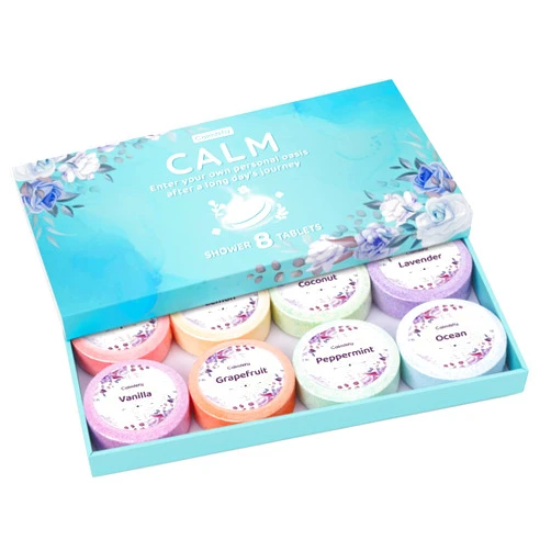 CalmNFiz Shower Steamers 8 Pack Set Shower Bombs Tablets in Box with 8 Fragrances with Shea Butter for Self-Care & Relaxation, Idea for Women and Men