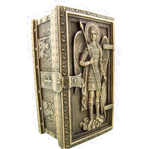 US Archangel Saint St Michael Cold Cast Bronze Rosary Relic or Keepsake Case Framed Trinket Box
