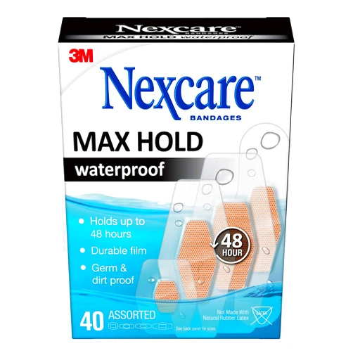 Nexcare Max Hold Waterproof Bandages, Stays On for 48 Hours, Flexible Bandages for Fingers, Knees and Heels - 40 Pack Clear Waterproof Bandages