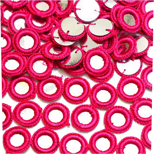 EmbroideryMaterial Round Crochet Mirror Applique, Craft Supplies, Sewing Embellishment Patches for Clothes, Mirrors for DIY Embroidery & Craft (18 MM, Magenta, 100 Pieces)