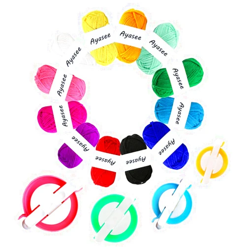 Ayasee Pompom Maker, 4 Sizes Pom pom Makers for Fluff Ball Weaver Needle Craft DIY Wool Knitting Craft Tool Set Decoration +12PS Acrylic Yarn(16)