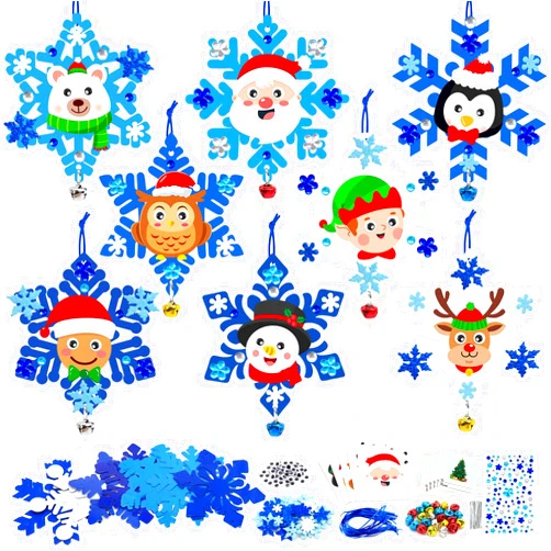 YSURE 24 PCS Christmas Crafts for Kids with Snowman kit Stickers Snowflake Making Kit Foam with Penguin DIY Christmas Ornaments Kits for Decorations Winter Tree Favors Patry Supplies